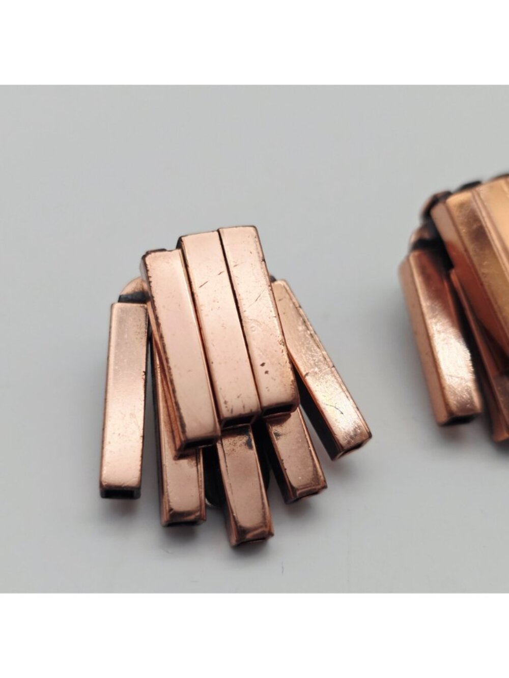 Renoir Copper Clip-On Earrings Geometric Bar Design MCM Jewelry - Picture 2 of 10